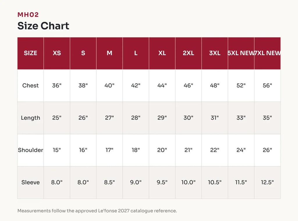 MH02 Size Chart