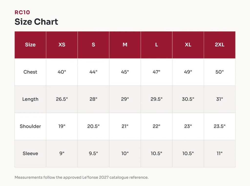 RC10 Size Chart