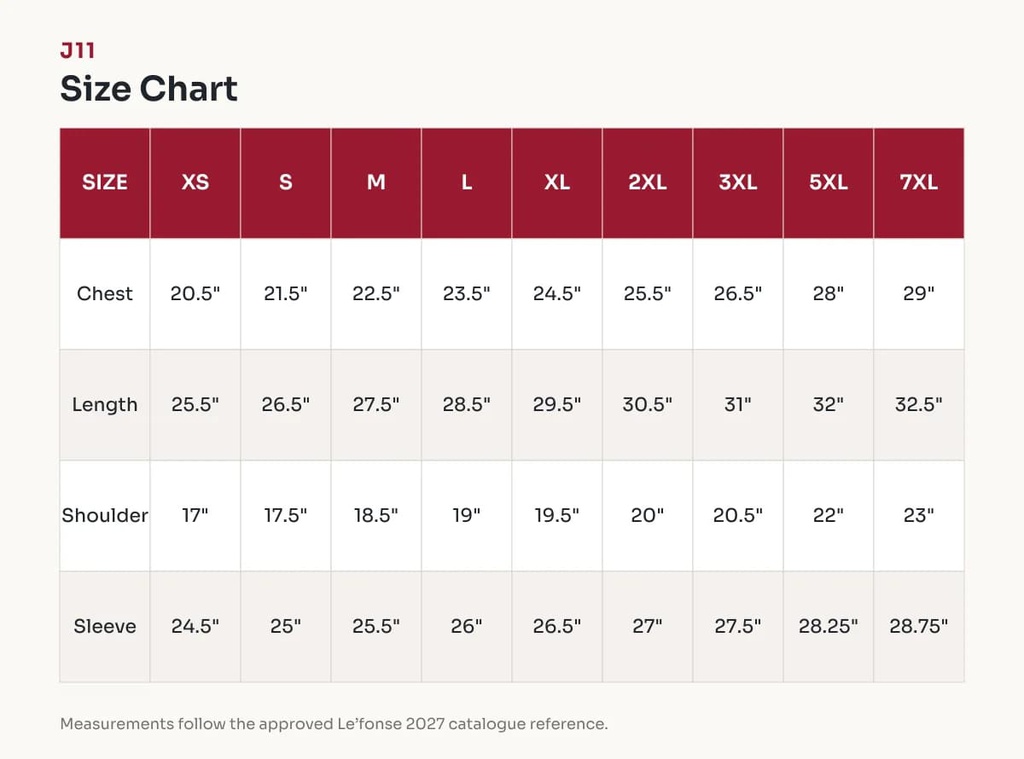 J11 Size Chart