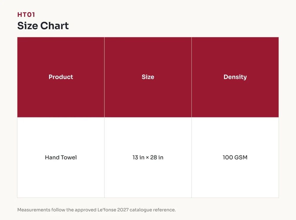 HT01 Size Chart