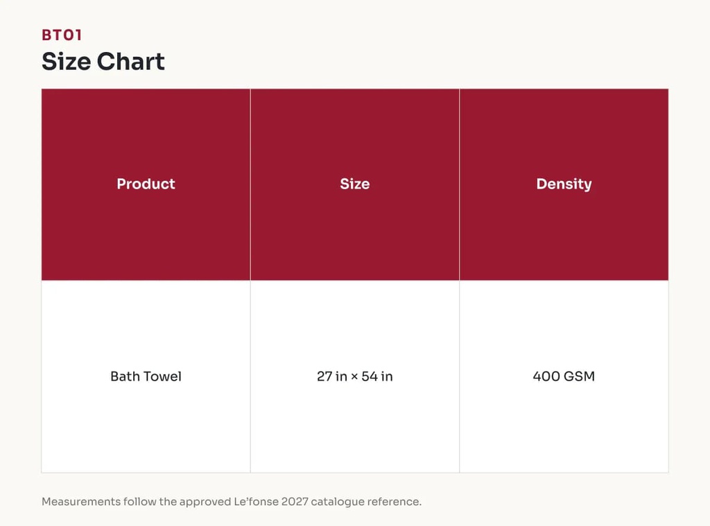 BT01 Size Chart