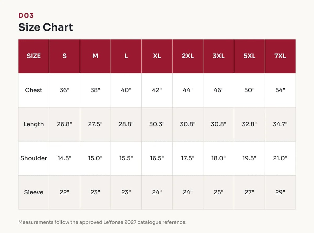 D03 Size Chart