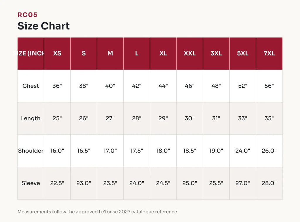 RC05 Size Chart